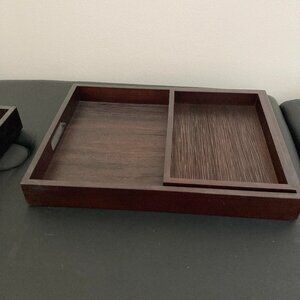 Crate and Barrel Large tray with carved base-USED